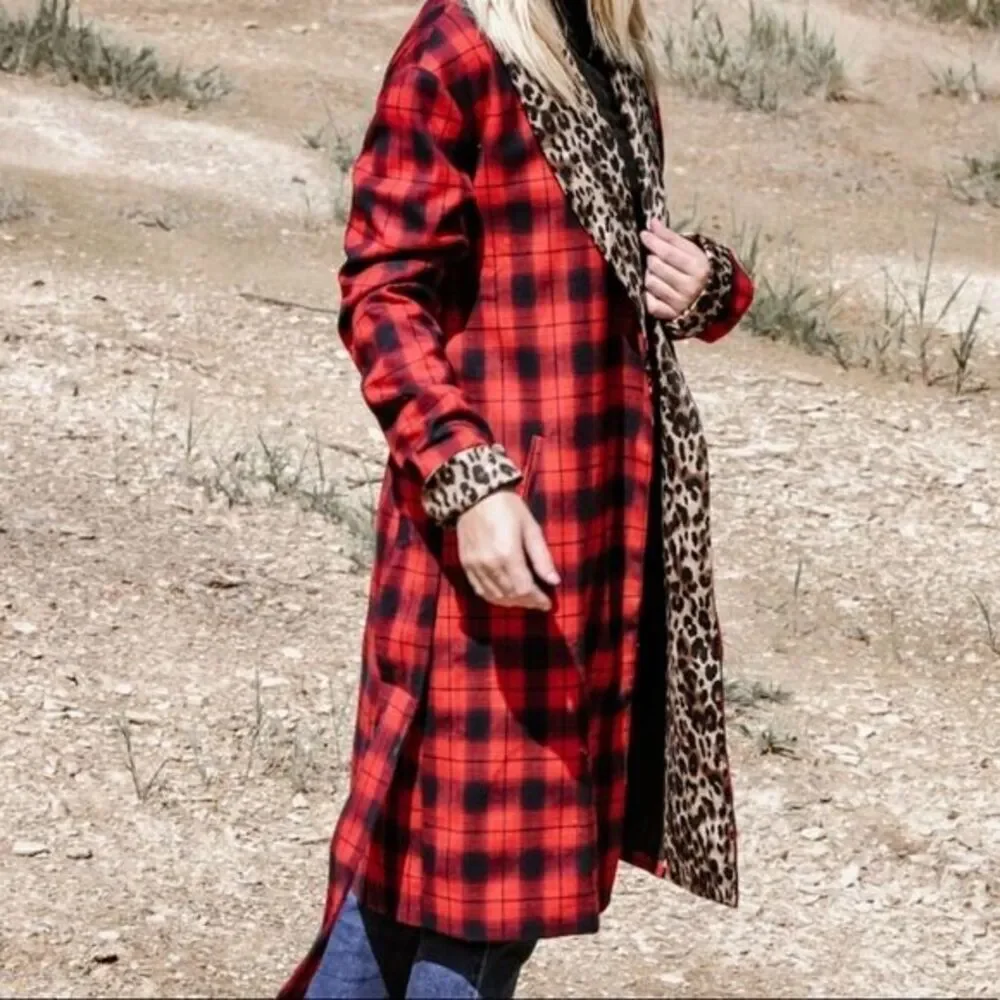 Plaid Leopard Contrast Coat - Picture 10 of 16